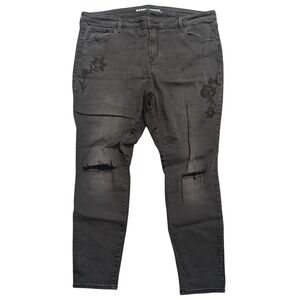 Old Navy Rockstar Plus 18 Skinny Ripped Jeans Faded Black Gray Wash‎ Embroidered